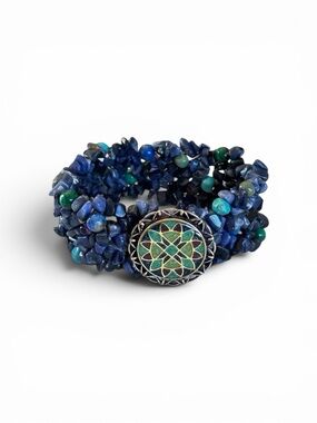 Carolyn Pollack 925 Sterling Silver Natural Gemstone Inlay Stretch Bracelet 6-8”